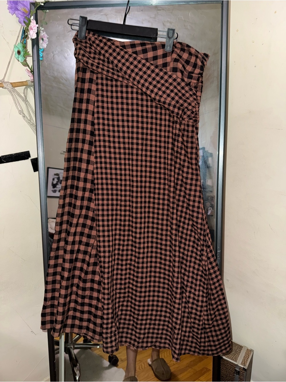 A.L.C. Brown and Black Gingham Maxi Skirt